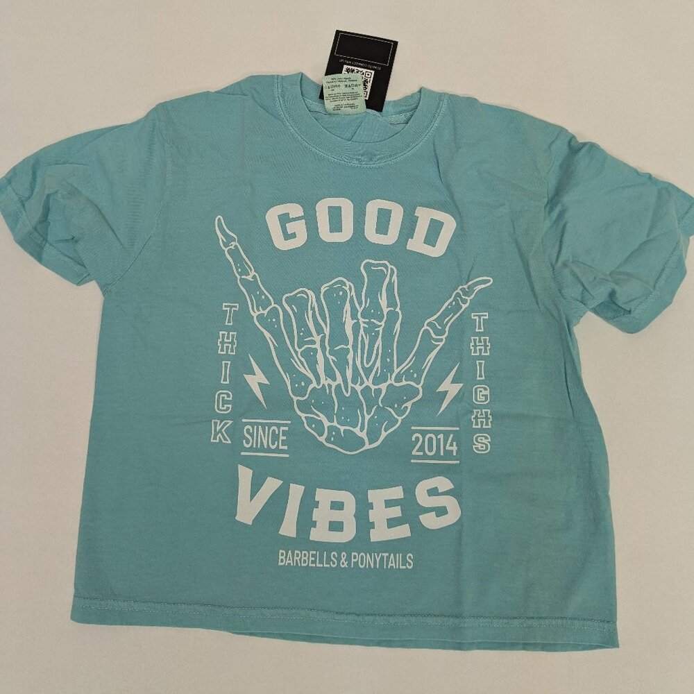 Barbells And Ponytails "Good "Vibes" Crop T-Shirt NEW Sz S